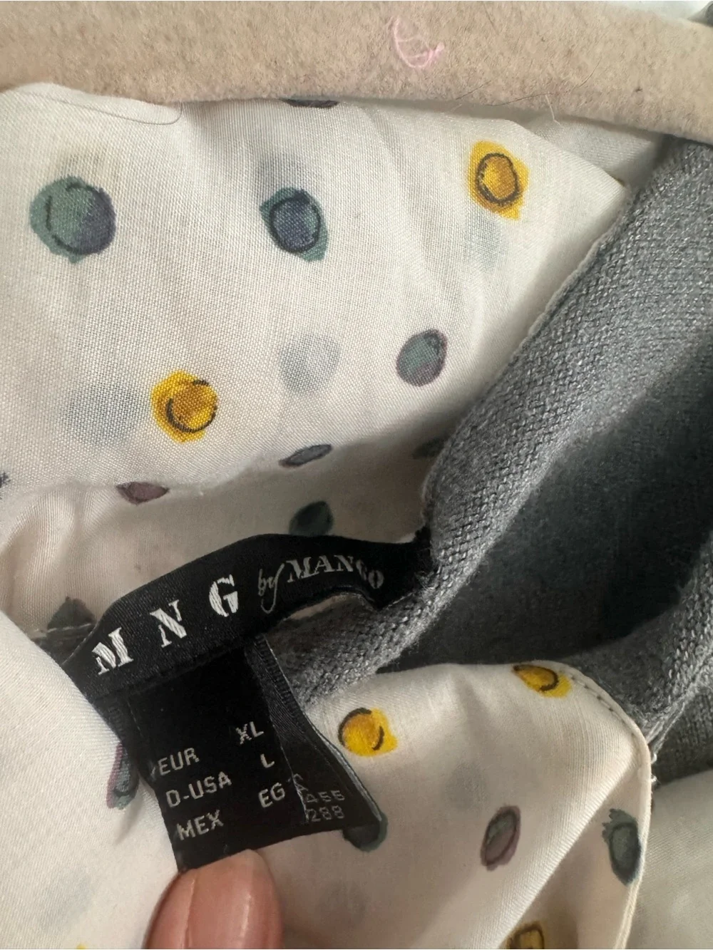 Mango Charcoal Gray Sleeveless Knit Vest with Ivory Polka Dot Scarf